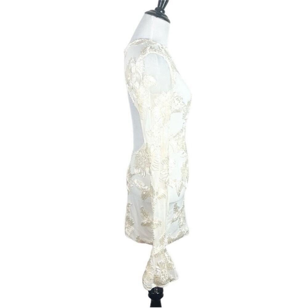Rotate Birger Christensen Dress Rosita White Mesh Floral Back Cutout Mini US 12 - Picture 8 of 13